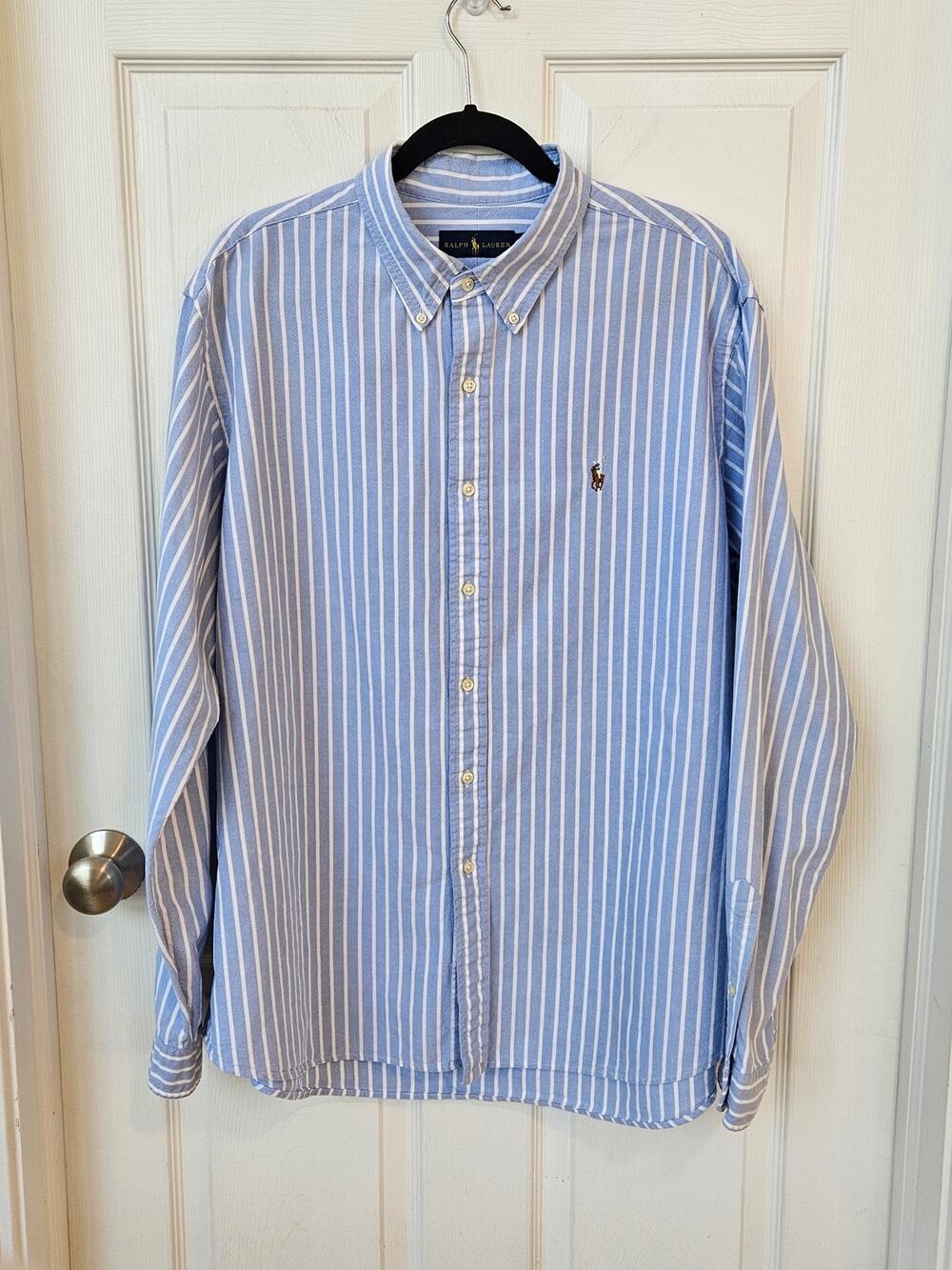 Ralph Lauren Men’s XXL Blue White Striped Oxford Button Down Shirt Pony